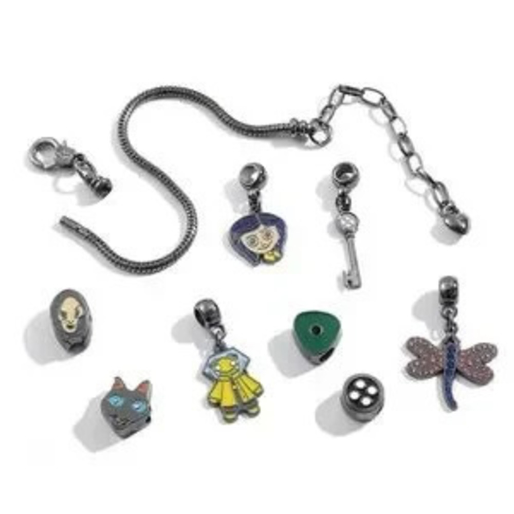 Black Rhodium Gold Coraline Inspired Themed Loaded Enamel Charm Bracelet Design